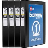 Avery&reg; Standard View 3 Ring Binders, 1" Ring, 4 Black Binders