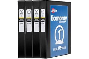 Avery Economy View 3 Ring Binders, Homeschool Supplies, Home Organization, 1" Round Rings, 4 Black Binders (05710)