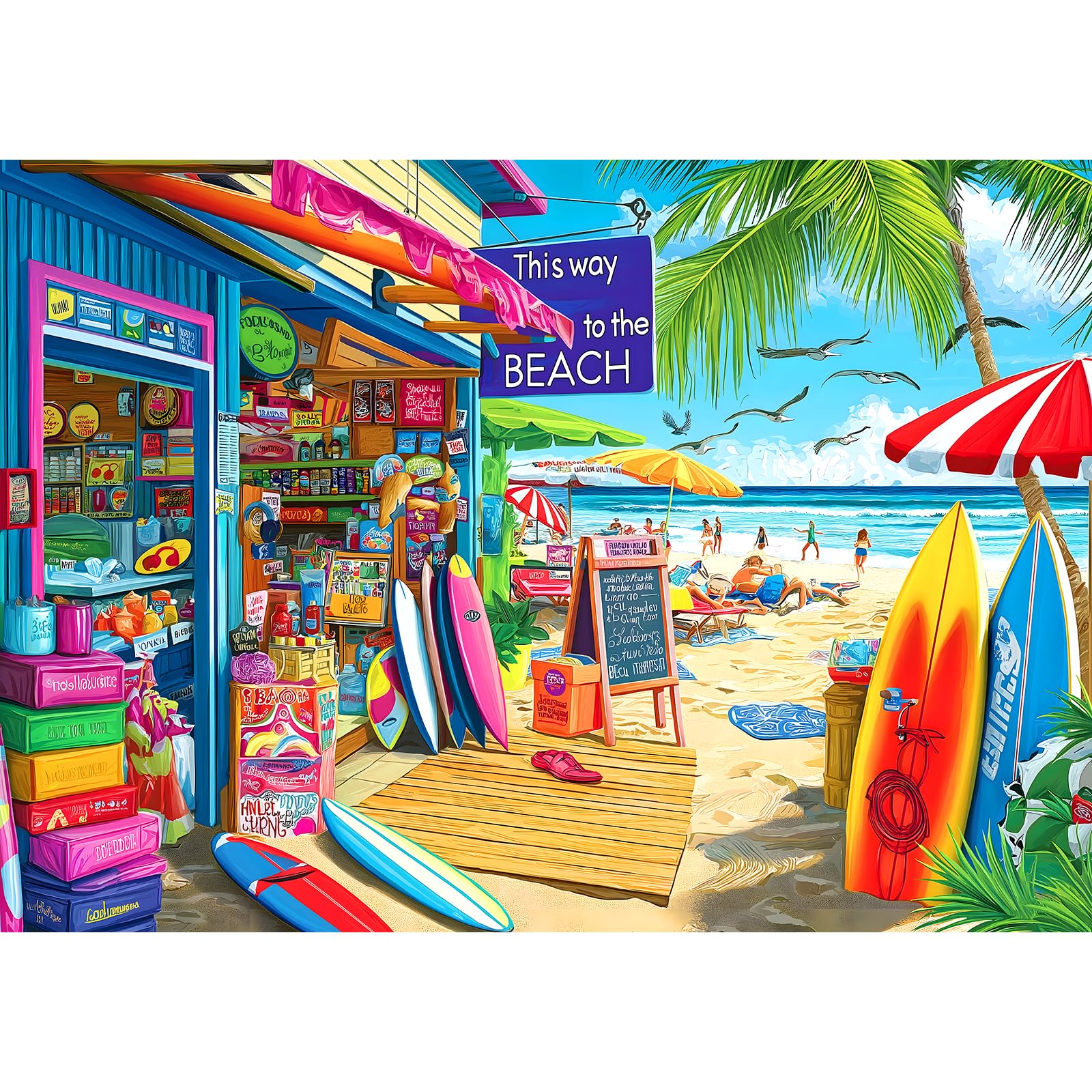 Photo 1 of Beach Shop Puzzles for Adults 1000 Pieces Summer Surf Shack Puzzle for Adults Jigsaw Puzzles 1000 Pieces with Letters on Back Hard Impossible Difficult challenging Family Puzzle (27.5"x19.6")