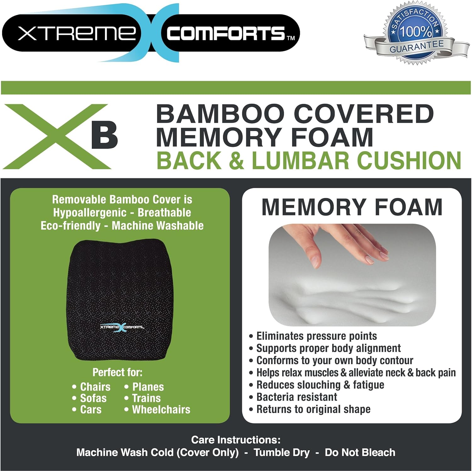 Xtreme Comforts Memory Foam Back Support Cushion - Designed for Back Pain Relief - Lumbar Pillow with Premium Adjustable Strap - Hypoallergenic Ventilative Mesh - Alleviates Lower Back Pain: Health & Personal Care