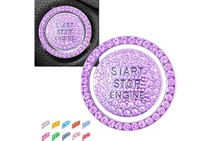 hallomomo Engine Start Stop Button Bling Ring Cover,Key Ignition Starter & Knob Ring Crystal Rhinestone Cover, Push Start Button Cover Diamond Decor, Car Emblem Sticker (Ring+Cover, Lavender Purple)