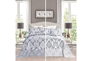 chiinvent Oversized King Bedspreads 120x120 Extra Wide Coverlet Sets, 5 Piece Double-Sided Damask Jacquard Large Quilts, Ligh