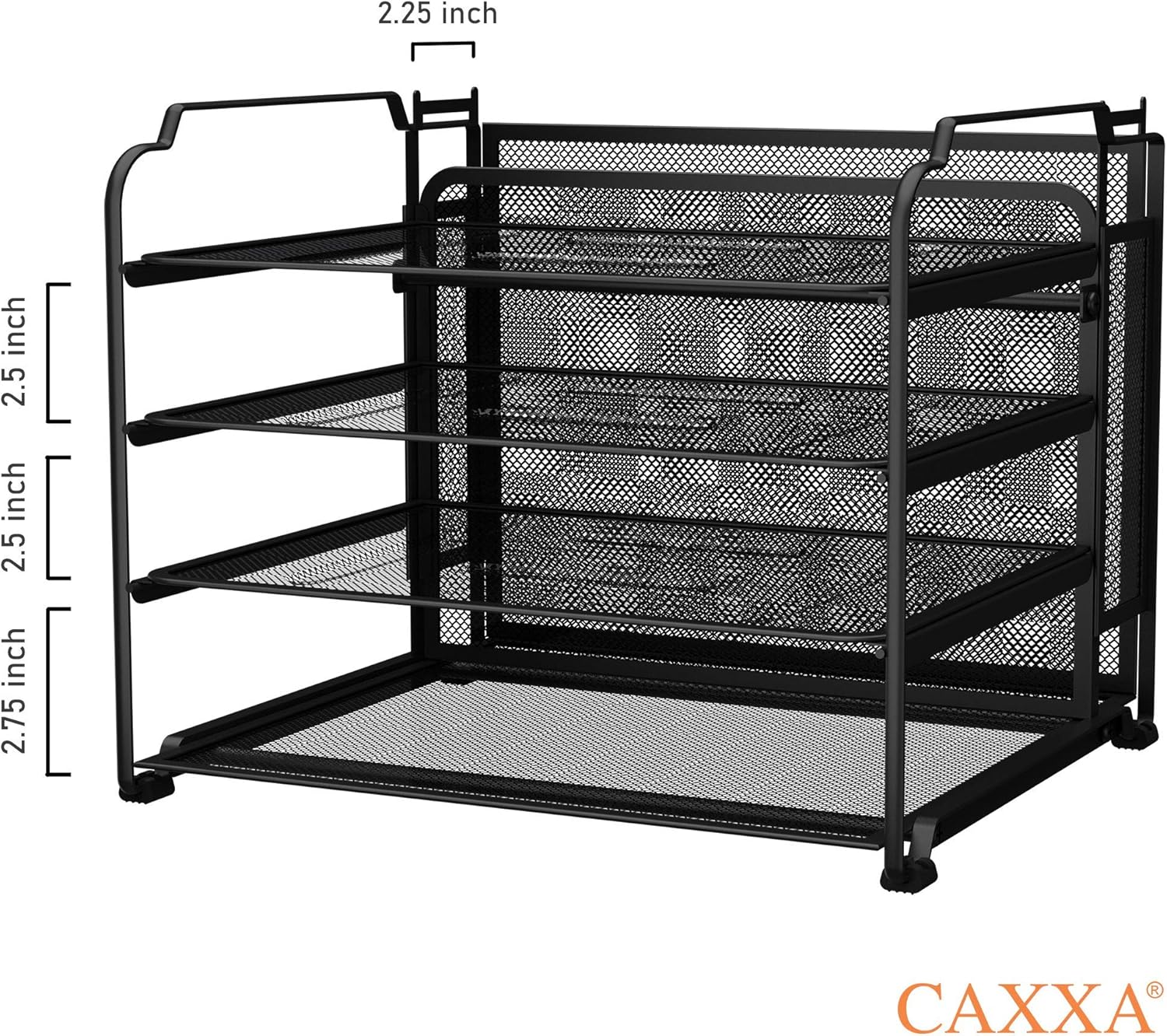 CAXXA 4 Tier Mesh Document Trays with Vertical Upright Section for Hanging File Holders, Mesh Office Supplies Desk Organizer, BLACK: Home Improvement