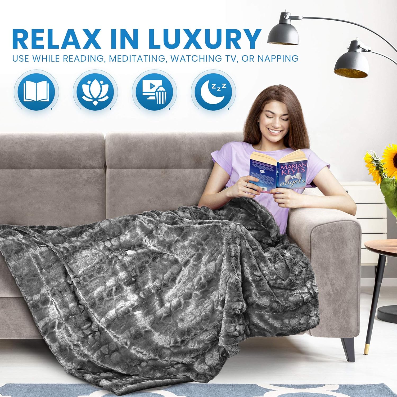 Everlasting Comfort Luxury Faux Fur Throw Blanket - Ultra Soft and Fluffy - Plush Throw Blankets for Couch Bed and Living Room - Fall Winter and Spring - 50x65 (Full Size) Gray: Home & Kitchen