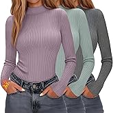 Evervibe 3 Pack Women's Mock Neck Thermal Tops Long Sleeve Cotton Ribbed Knit Turtleneck Shirts Slim Fitted Casual Base Layer