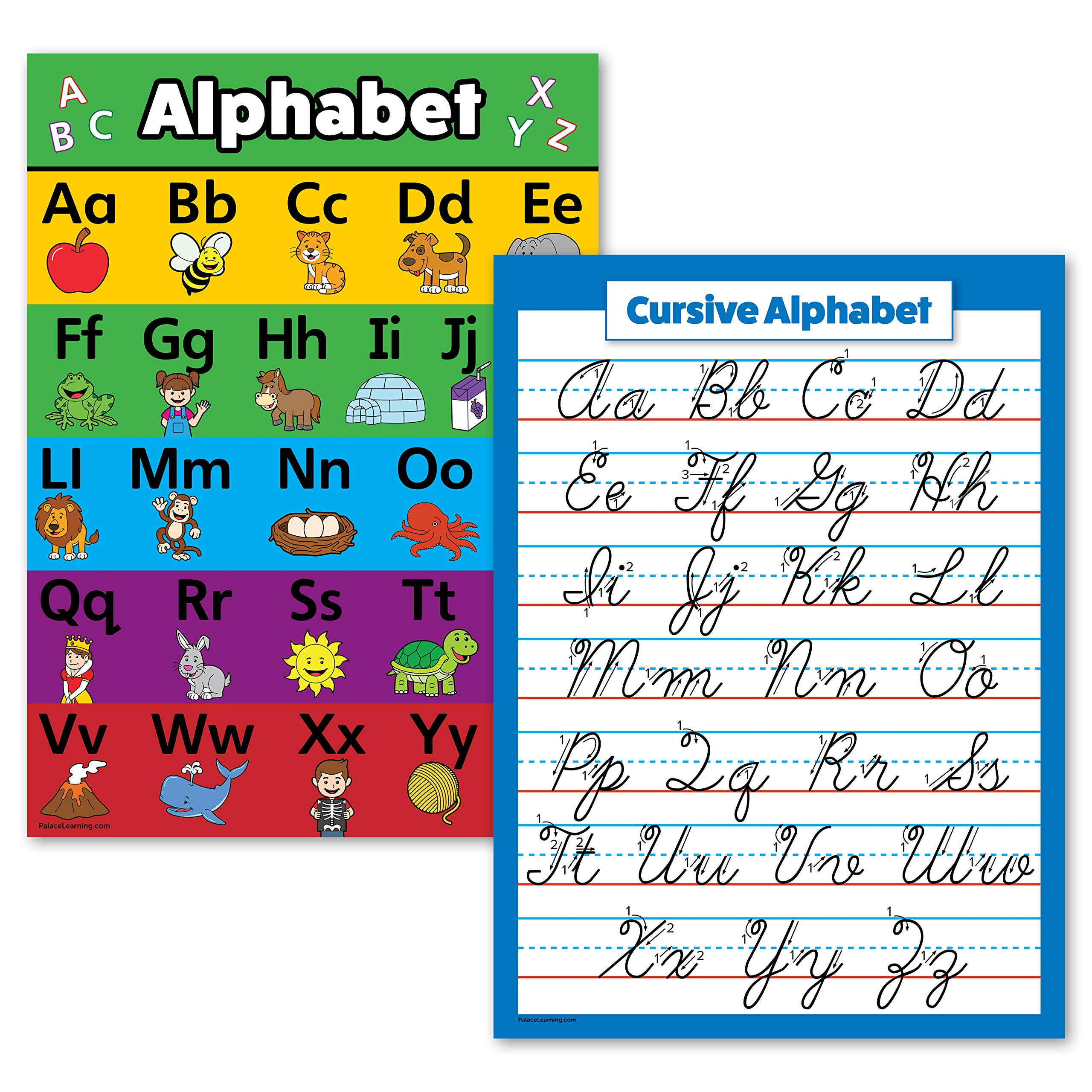 2 Pack - ABC Alphabet & Cursive Writing Poster Set (Laminated, 18" x 24")