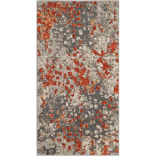 Safavieh Monaco Collection MNC225H Boho Chic Abstract Watercolor Non-Shedding Stain Resistant Living Room Bedroom Accent Rug, 2'2" x 4', Grey / Orange