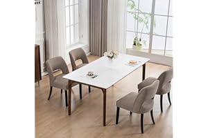 VKNOW Wooden Dining Chairs Set of 4, Modern Fabric Upholstered Dining Room Chair Kitchen Chairs, Farmhouse Dinner Chair for Kitchen Dining Room, Brown-Black Legs