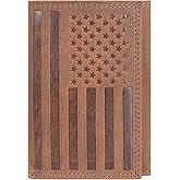 ASAD Leather Slim Everyday Trifold Wallet with ID Window and Multiple Card Slots | Genuine Leather Double Stitched RFID Blocking Stylish | Gift for Him | Brown Crazy Horse American Flag Design