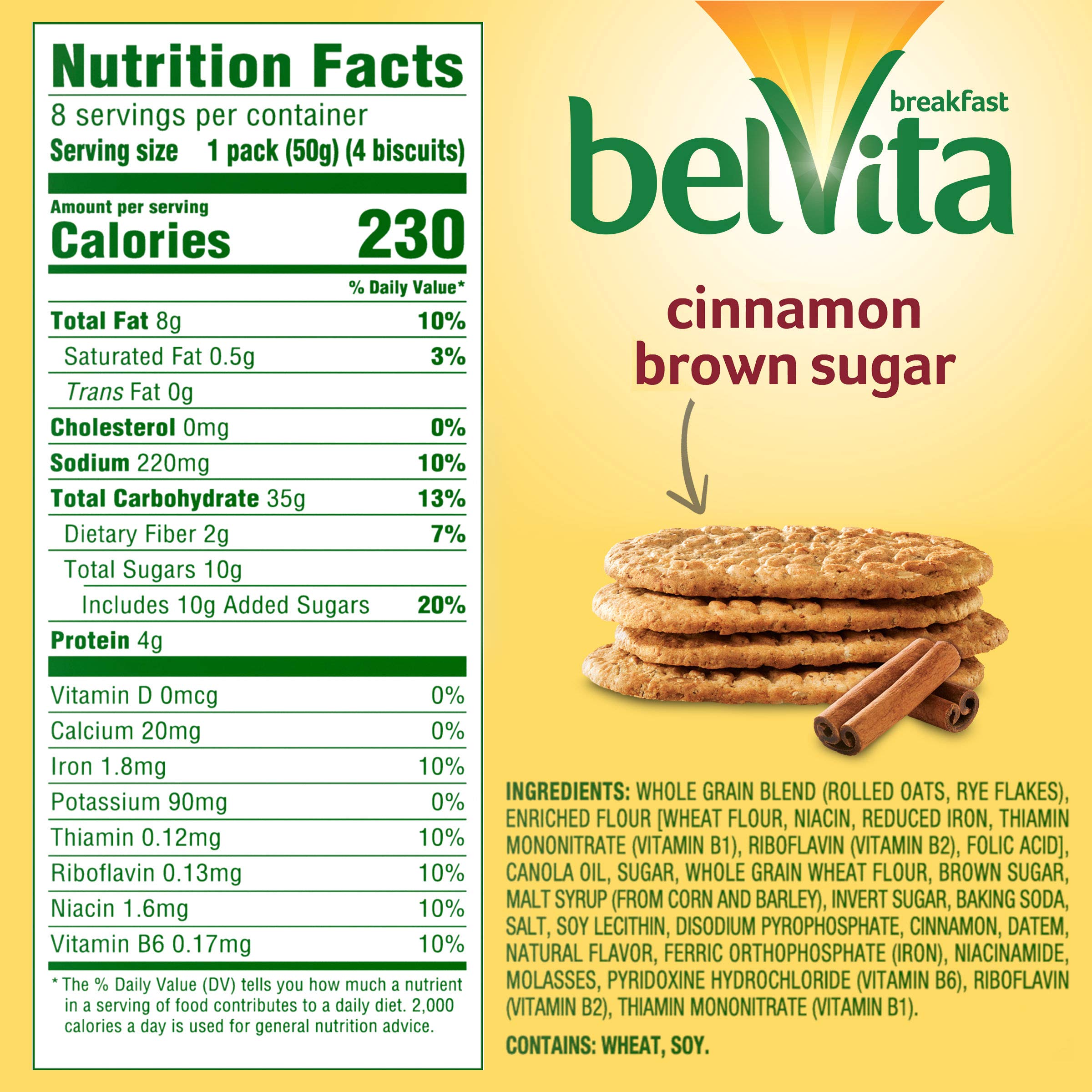 belVita Cinnamon Brown Sugar Breakfast Biscuits, 8 Packs (4 Biscuits