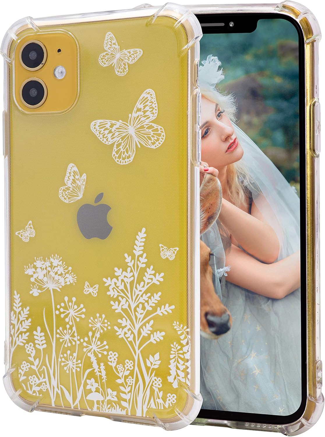 LIen iPhone 11 Case,Clear Flower Design，Transparent TPU Shockproof Bumper Protective Case，Cover Case for iPhone 11 6.1 Inch(White Flowers)