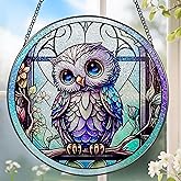 8 Inch Stained Glass Suncatcher Ornament, DOUHASU Owl Sun Catchers Indoor Window, Stained Glass Window Hanging, Home Decor, Owl Lovers Gifts for Women, Men, Friend, Relative