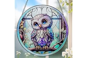 8 Inch Stained Glass Suncatcher Ornament, DOUHASU Owl Sun Catchers Indoor Window, Stained Glass Window Hanging, Home Decor, O