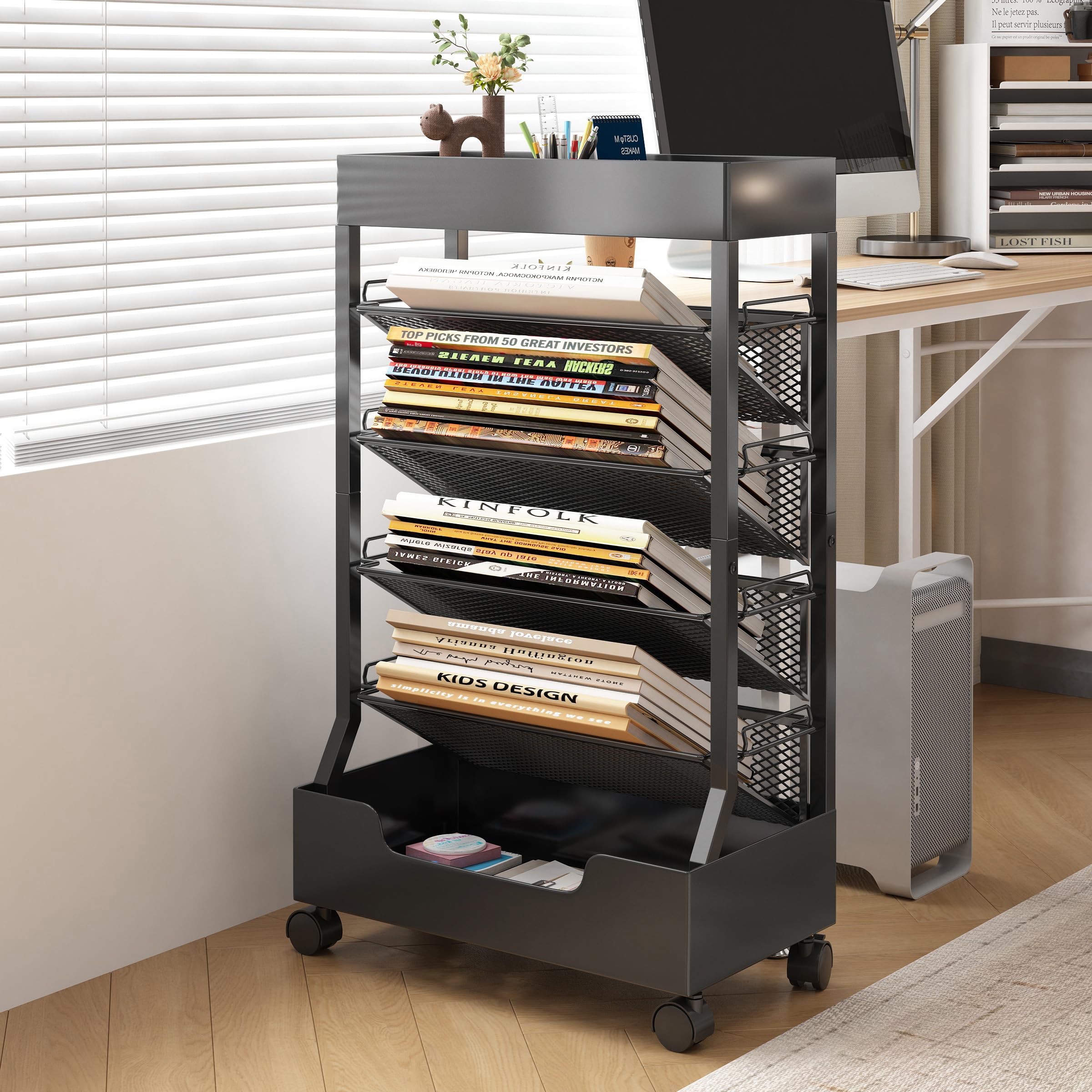 UMDONX Modern Mobile Book Cart Single-Sided Rolling