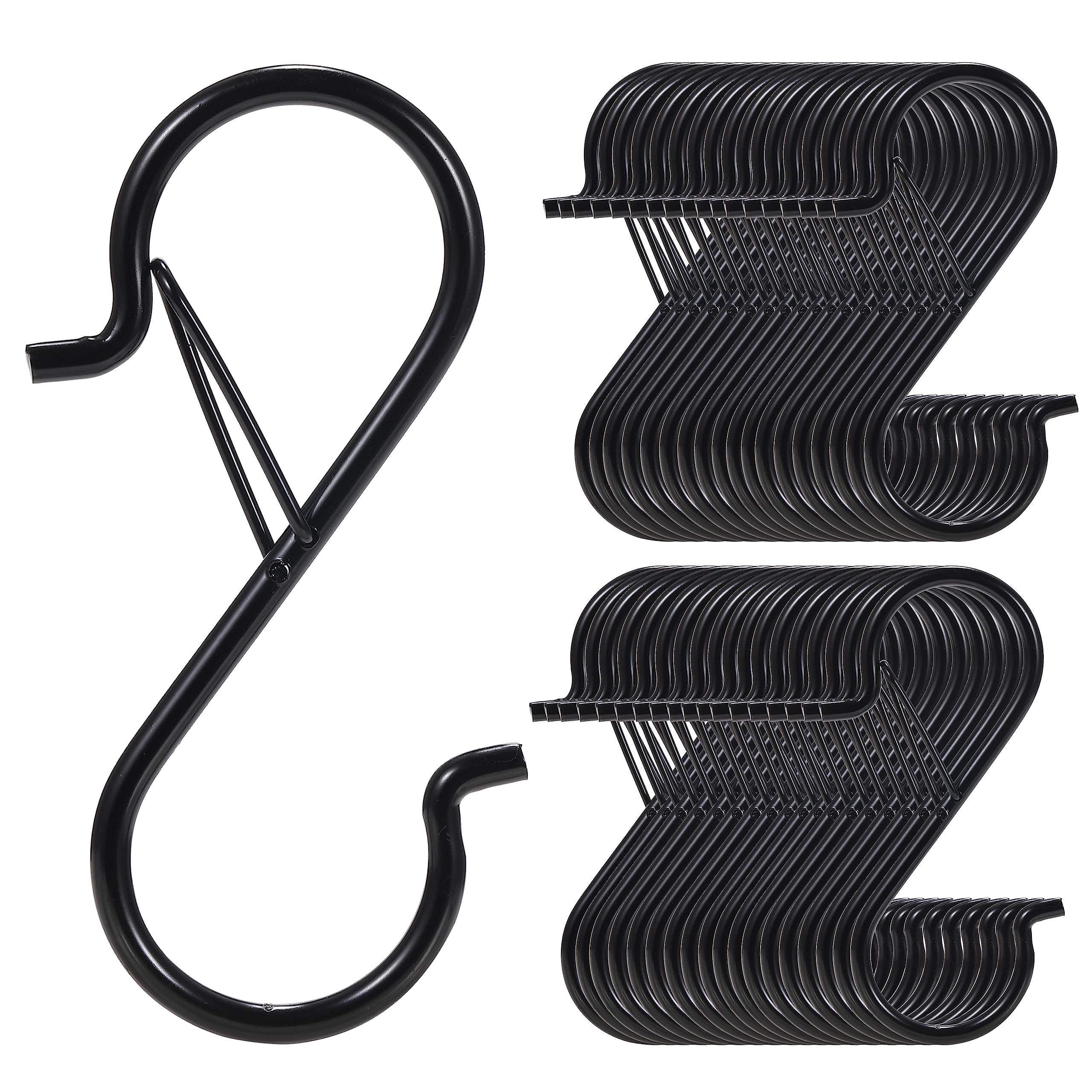 Photo 1 of 24 PCS S Hooks for Hanging with Safety Buckle, 3.5 inch Heavy Duty Metal S Shaped Hooks for Kitchen Utensil, Cups, Pots, Plants, Bags, Hats (Black)