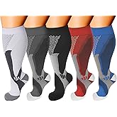 Double Couple 5 Pairs Wide Calf Compression Socks for Men Women Extra Plus Size Knee High Support