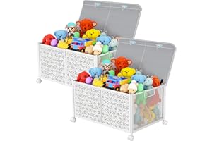 PHINOX Toy Box Storage, Toy Chest Toy Organizers and Storage Bins, Large Toy Box for Boys Girls, 70L Toy Storage Organizer with Wheels, Collapsible Metal Kids Toy Storage for Nursery, Playroom-2PACK
