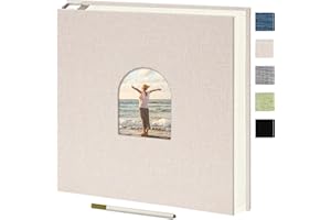 Vienrose 9.84x9.06 Inch Self-Adhesive Photo Album Linen Cover Arch Window Scrapbook Album 40 Pages Blank Inner Page Memory Book with A Metallic Pen, Beige