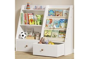 Creso hom 3 Tier Kids Bookshelf, Toddler Bookshelf and Toy Storage, Baby Wooden Bookcase with Drawers, Children Book Shelf for Kids Room, Nursery Storage Book Rack for Playroom, Classroom, White