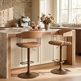 HEAH-YO Swivel Bar Stools Set of 2, Adjustable Counter Height Bar Stools with Backrests, Modern PU Leather Bar Stool with Footrest for Kitchen Island, Brown