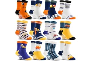 SANDSUCED 12 Pairs Baby Boys Girls Toddlers Grips Socks Kids Non Skid Anti Slip Cotton Crew Socks
