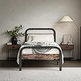 ZIYOO Twin Size Metal Bed Frame with Rustic Wooden Headboard and Footboard, Industrial Bed Platform, 14 Inch High Heavy Duty Steel Slats Support, No Box Spring Needed, Easy Assembly