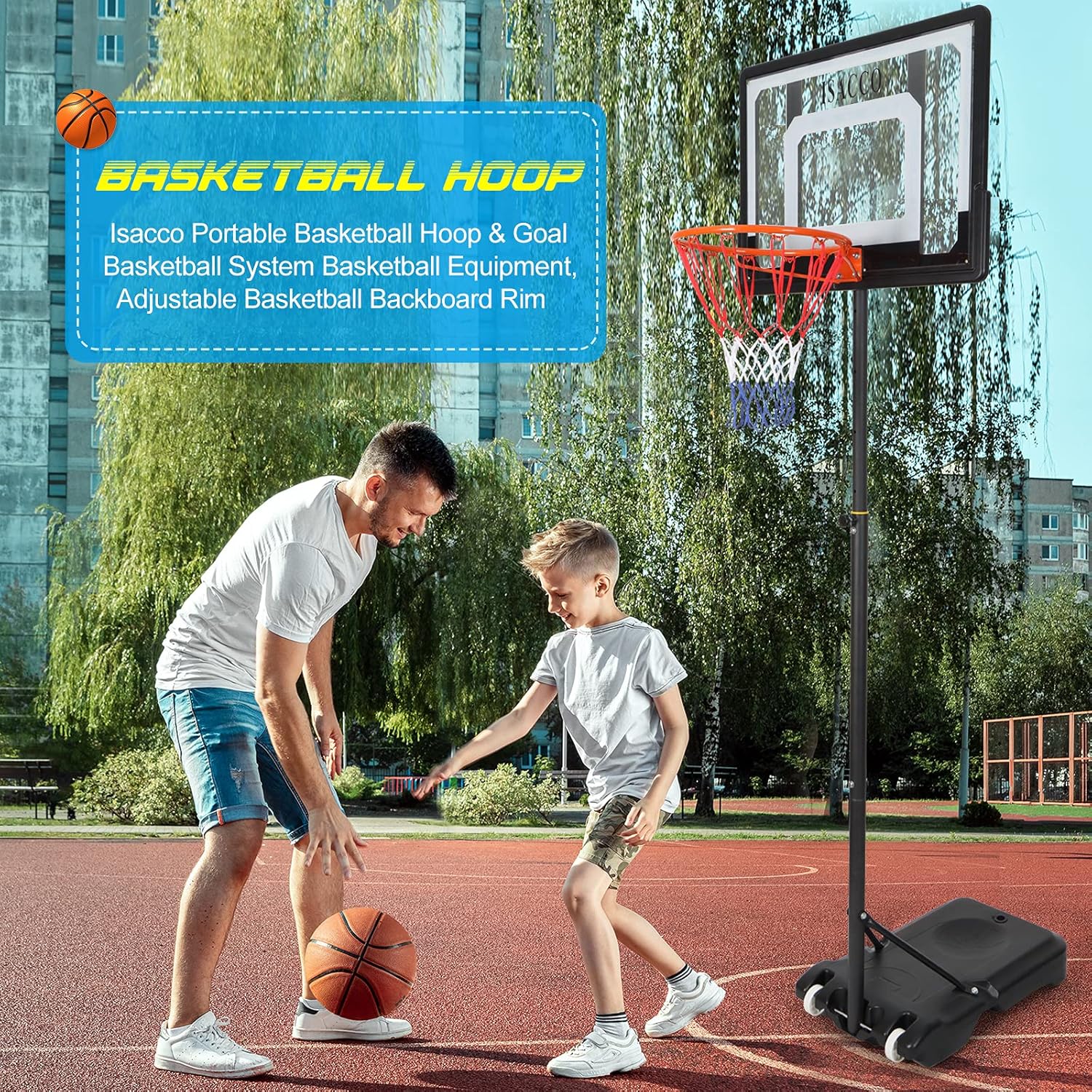 Basketball Hoop, Isacco Portable Basketball Hoop & Goal Basketball System Basketball Equipment, Adjustable Basketball Backboard Rim : Sports & Outdoors