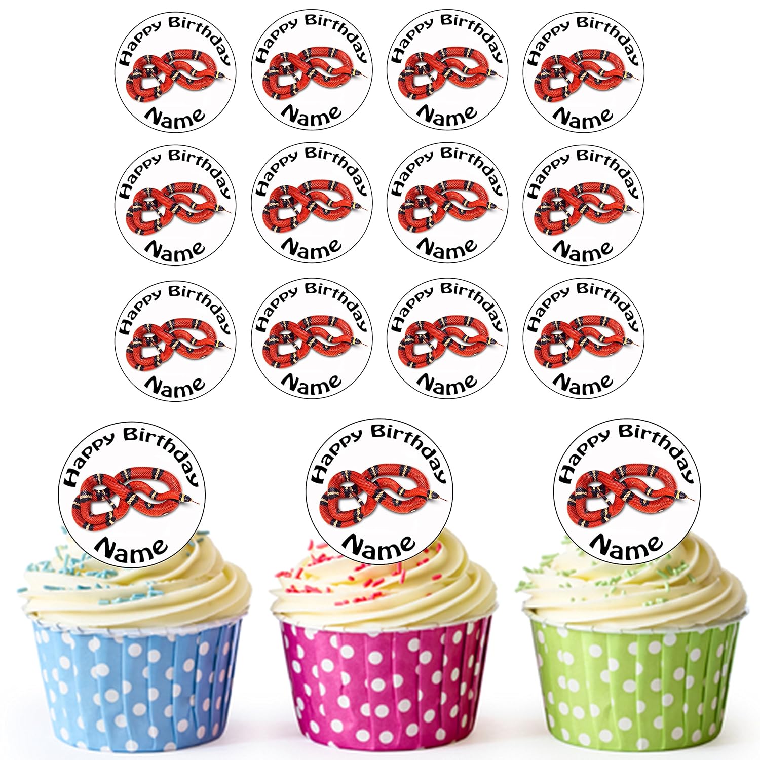 Stadium Giveaways Snake 24 Personalised Edible Cupcake Toppers Birthday Cake Decorations Easy Precut Circles Kitchen Home Cheap Sale Kingpneus Com