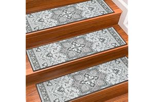 KOOTETA 15 Pack 8" X 30" Non Slip Carpet Stair Treads with Reusable Adhesive for Kids, Elders and Dogs, TPR Backing Stair Rugs, Bohemia