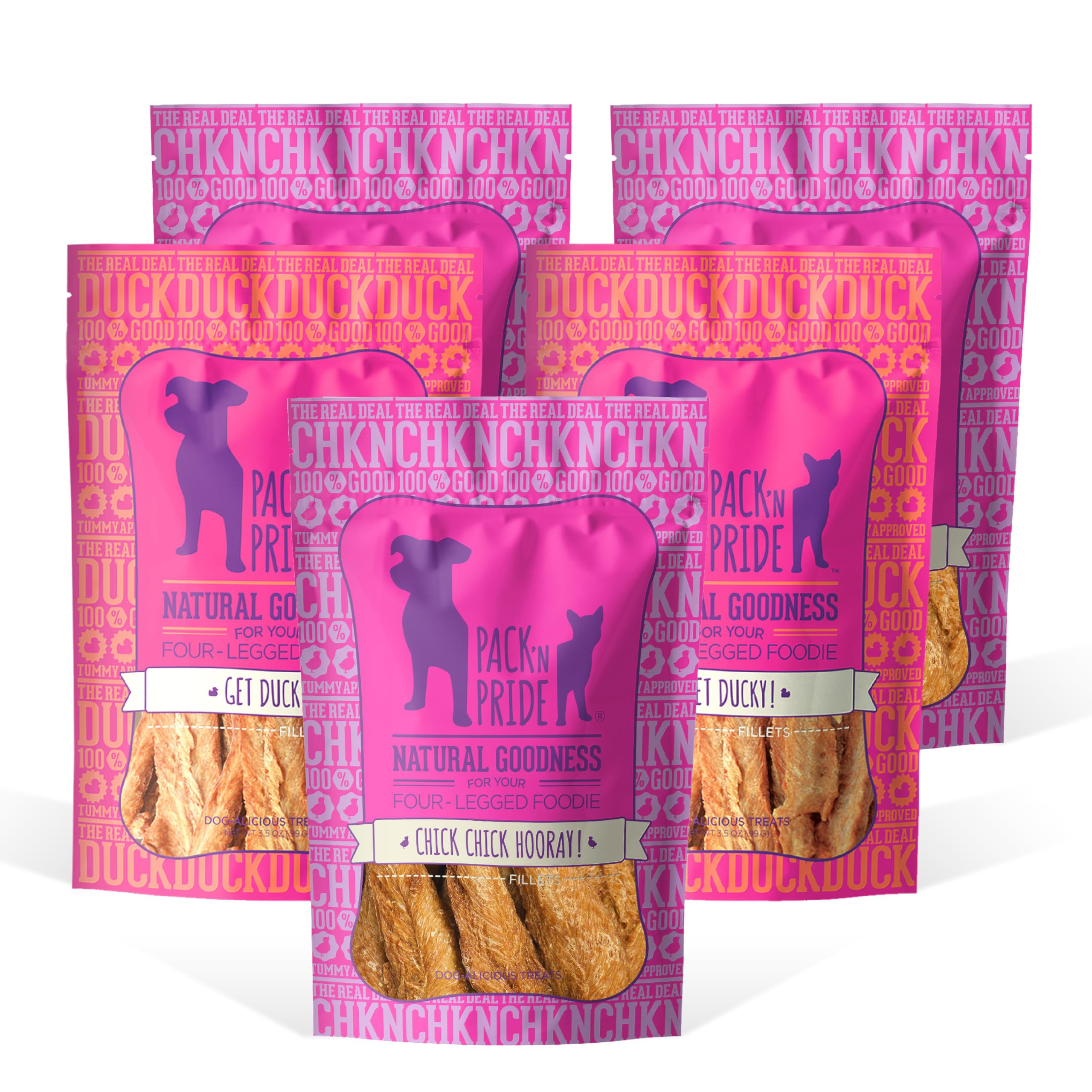 PACK'N PRIDE Natural Dog Treats, 5 Pack*100g=500g Freeze Dried Dog Chews for Small&Medium Dogs, Chicken&Duck Fillets, Variety Pack, No Artificial Flavors, Low-fat and High-protein