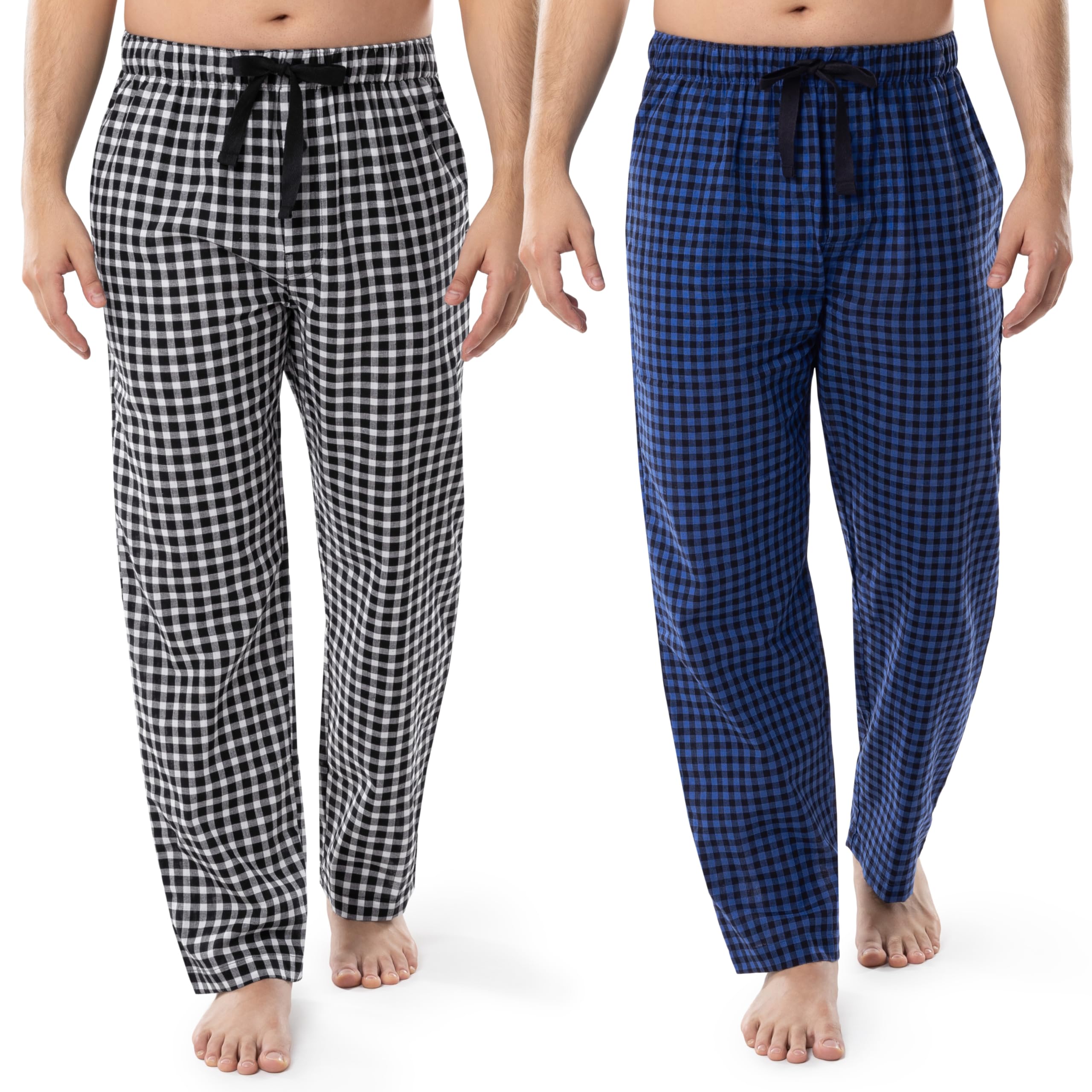 Fruit of the Loom Men’s Woven Sleep Pajama Pant, Blue Plaid/White, Large