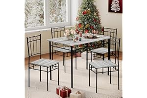 Vipbear Kitchen Dining Table Set for 4, 5-Piece Kitchen Table Set,Dining Room Table Sets,Rectangular Kitchen Table Set with 4 Chairs for Small Space, Dinette,Apartment,Rustic Grey