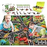FANURY Dinosaur Toys,12 Dinosaur Figures w/ Activity Play Mat, Trees & Pull Back Dinosaur Cars Including T-Rex, Triceratops,