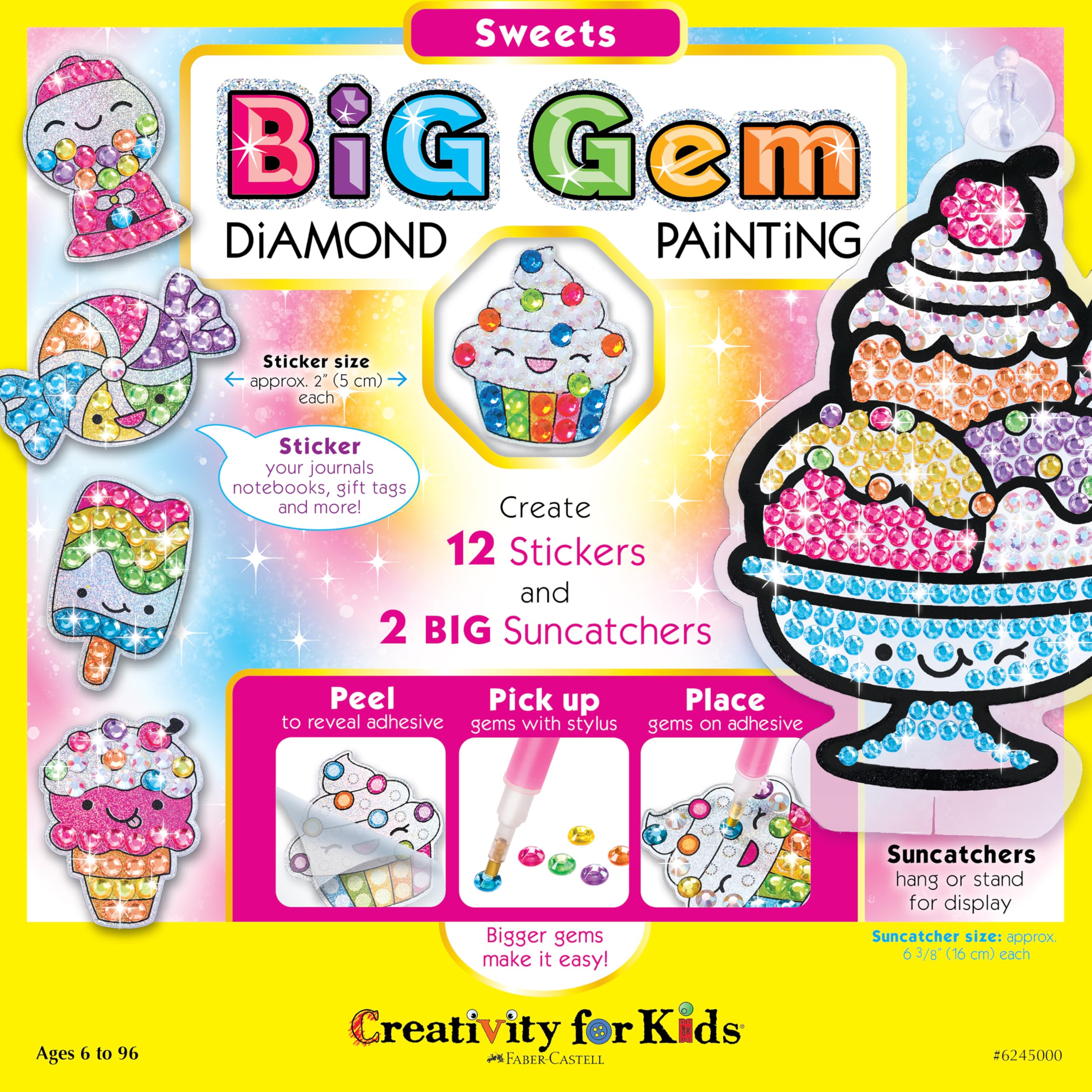 Creativity for Kids Big Gem Diamond Painting Kit: Sweets Stickers and Suncatchers - Diamond Art for Kids, DIY Stickers and Suncatcher Kit for Girls (Ages 6+)