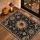 meejou Vacuum-Friendly, 2x3 Washable Area Rug, Black Gold Beige Red | Sun and Moon Boho Gothic Non-Slip Low Pile Living Roon Bedroom Dining Room Kitchen Entry Entryway Entrance Hallway Doormat
