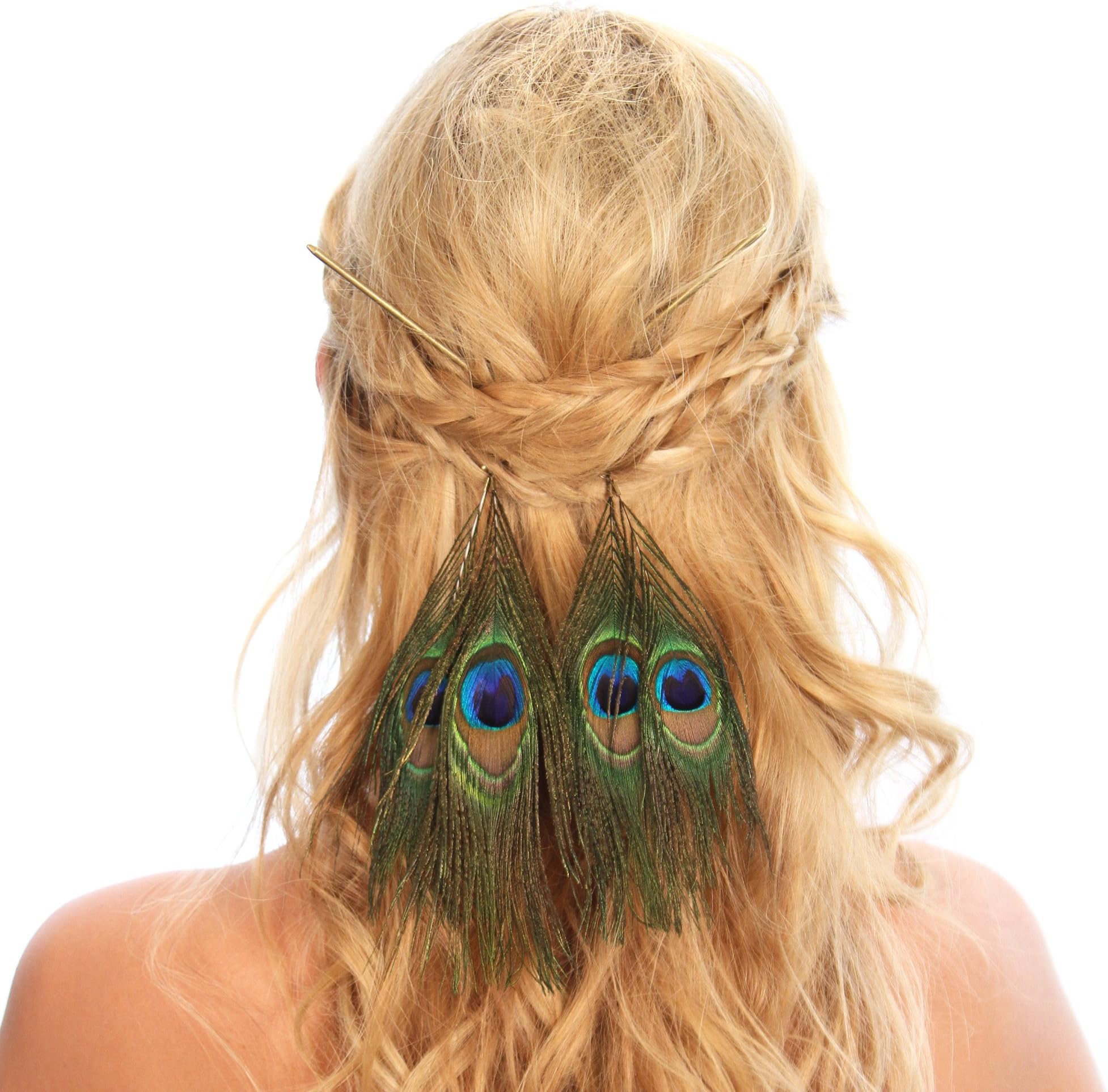 Peacock Feather Hair Sticks Bun Holder