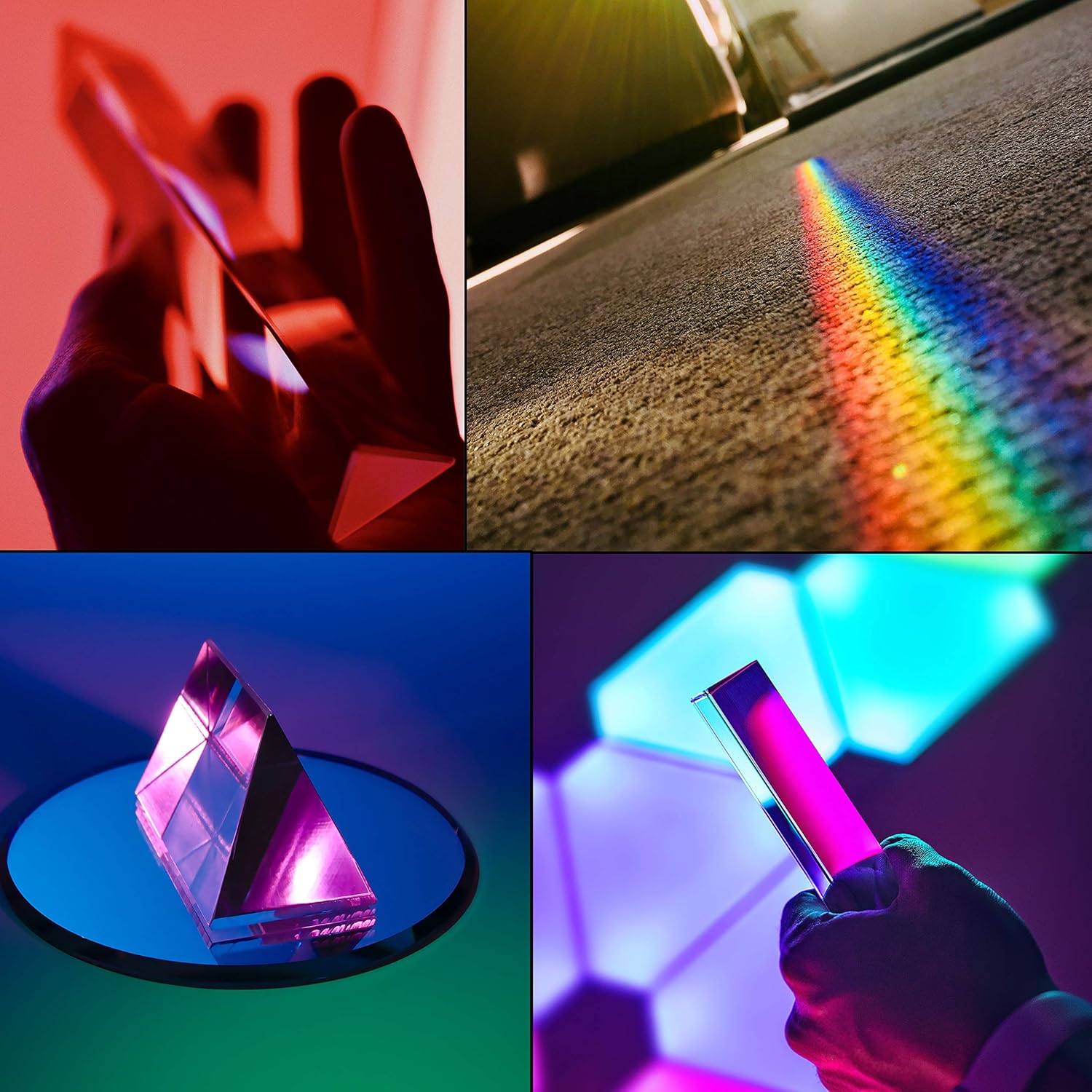 Prism Optique 3 Pack Cube De Verre Optique Prisme Art Cristal ArcenCiel Réflecteur Spectre De Prism Optique 3 Pack Cube De Verre Optique Prisme Art Cristal ArcenCiel Réflecteur Spectre De