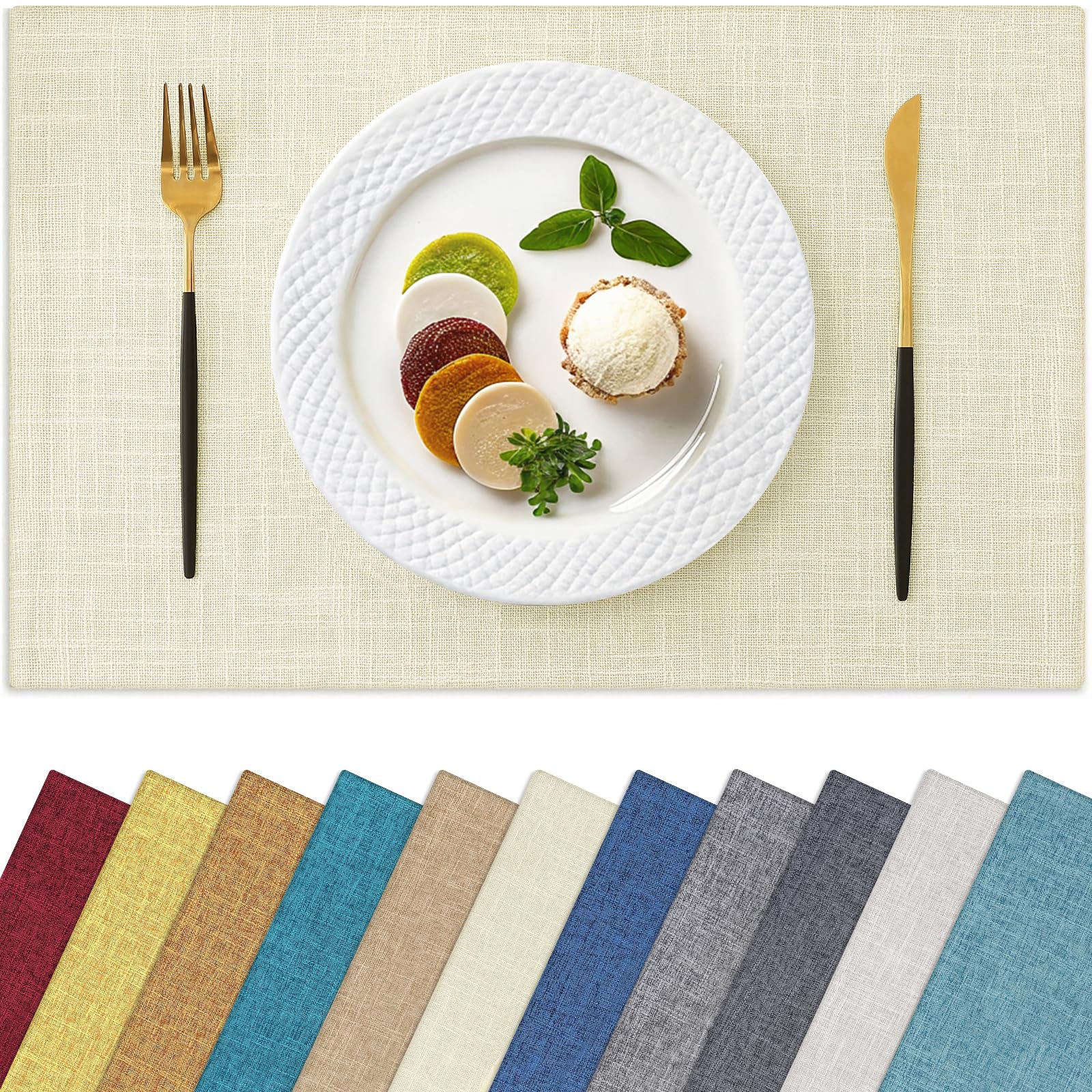Homaxy Cloths Placemats for Dining Table Set of 6, Heat Resistant Washable Cotton Linen Blend Table Mats, Easy to Clean Non-Slip Place Mats, 13" x 19", Cream