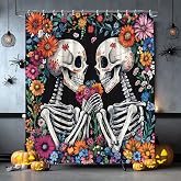 EVRCVAR Sugar Skull Shower Curtain Day of the Dead Skeleton Colorful Flowers Halloween Gothic Skull Floral Spooky Bathroom Curtain Fabric with Hooks