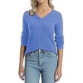 QUALFORT Womens 100% Cotton Cable Knit Sweater Lightweight Crewneck or V Neck 2026