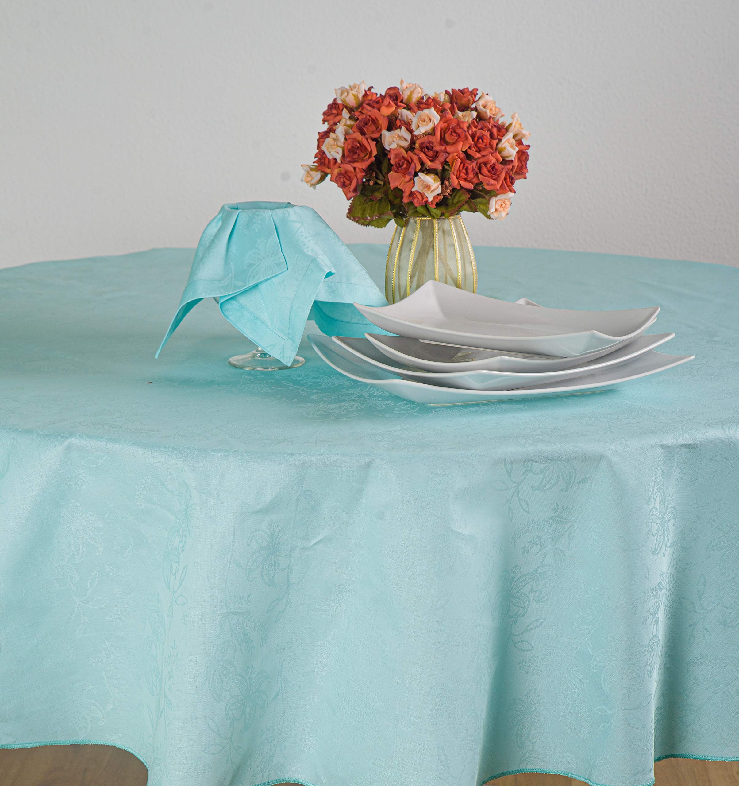 ESSE HOME - Confestyl – Tablecloth - Table Cover – Oval for 8 People - Flanders Jacquard Pure Cotton – Artisan Product - Iris 598 (Oval 170x220, Green Tablecloth)