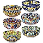 vancasso Cereal Bowls Set of 6, Bohemian Ceramic Soup Bowls, 28 oz Colorful Bowls Set for Kitchen, Dishwasher & Microwave Safe for Salad, Pasta, Rice, Oatmeal, Fruit