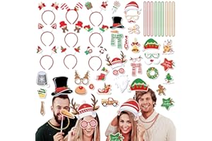 fiintrwa Christmas Headband Beads Necklace Hair Hoop Eyewear Eyeglass Santa Hat Photo Props for Xmas Party Decoration Supplie