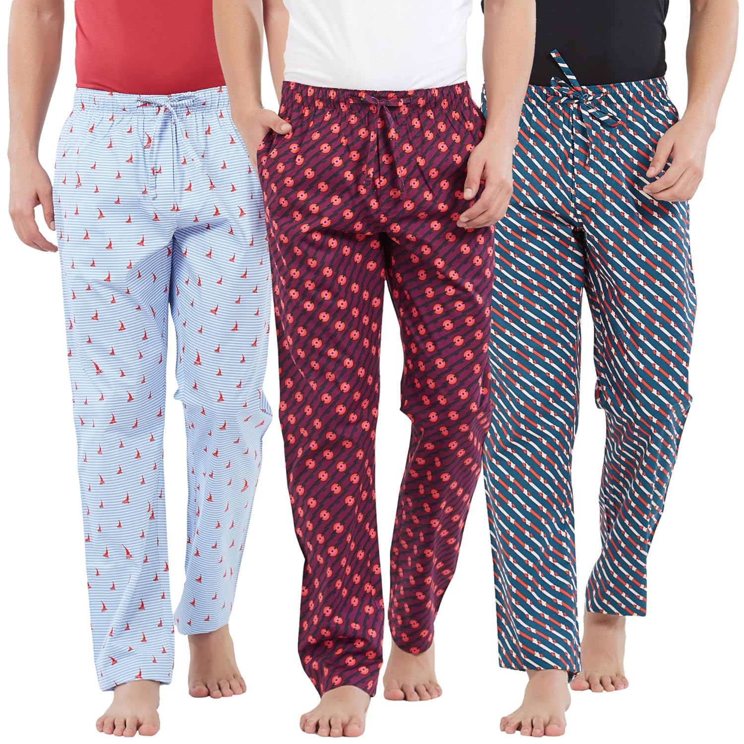 xy xx men's multicolor printed cotton pyjama (pack of 3)