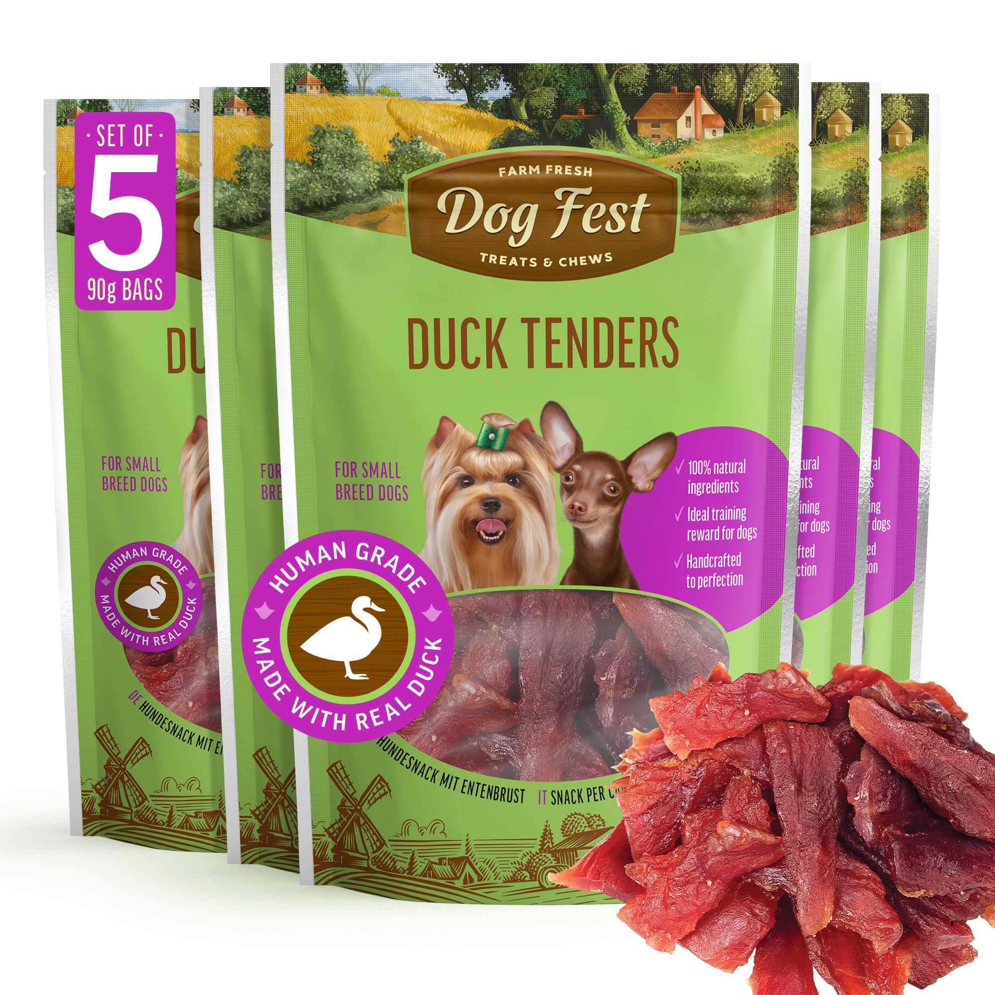 Dog Fest Premium Duck Tenders – High Meat Content Natural Soft Dog Treats for Small Dogs – Rawhide Free Gentle Chewy Pampering Snacks – 55g (Pack of 5)