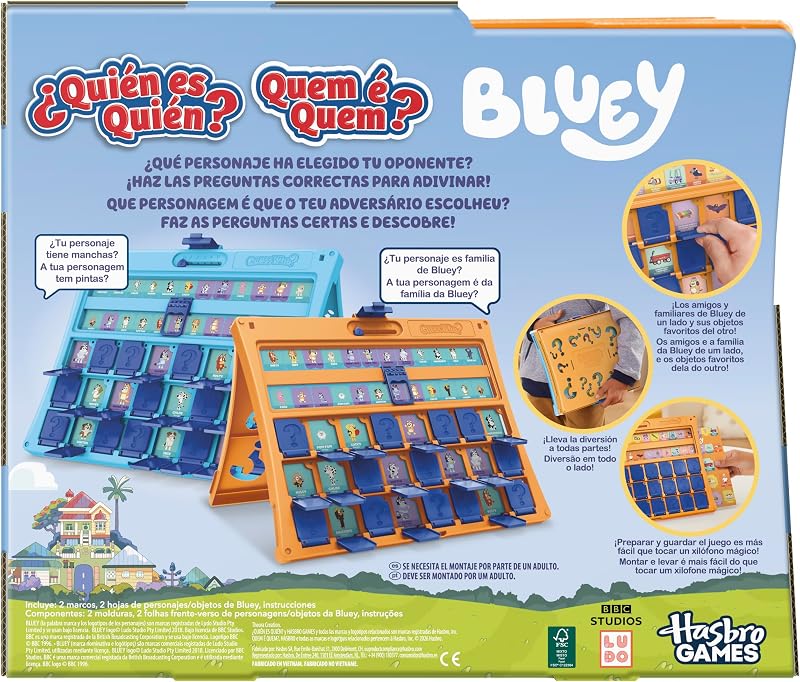 Jogo Quem é Quem para Crianças? Edição Bluey, Jogos de Tabuleiro Família & Viagem, 6+ - Versão espanhola - portuguesa