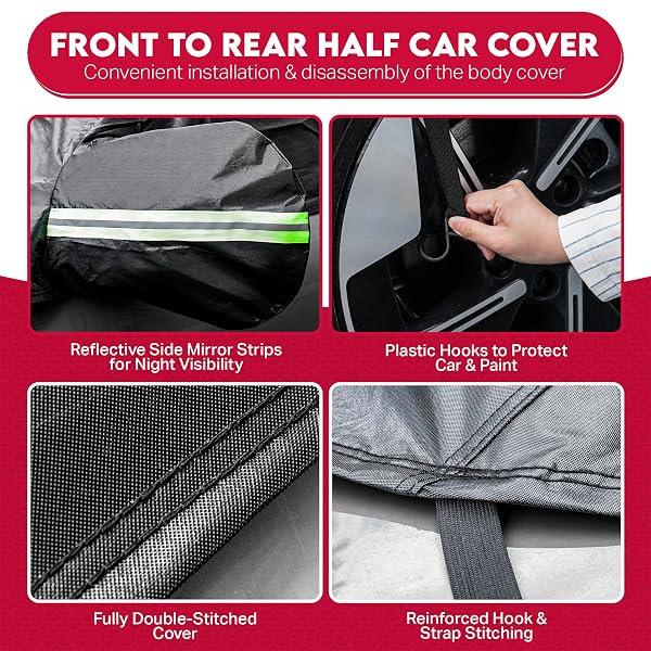 HIBISQUIBILIO UV RESISTANT WINTER WINDSHIELD COVER WITH REFLECTIVE STRAPS – BREATHABLE HAIL COVER – WINDPROOF & DUSTPROOF | 6-LAYERS WATERPROOF SEDAN CAR COVER FOR ALL WEATHERS FOR SEDAN & TRUCKS