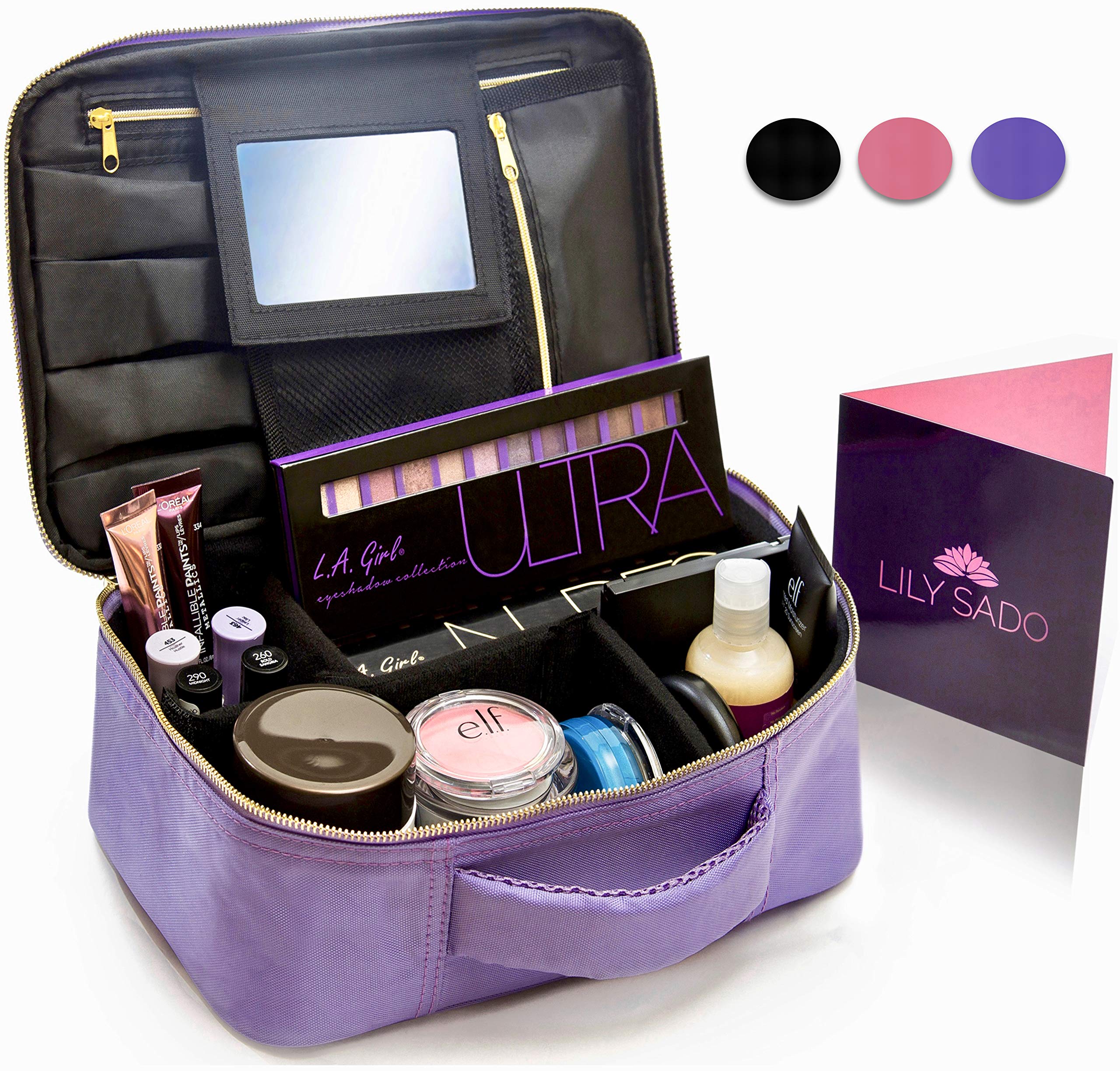 Travel Makeup Bag with Mirror & Adjustable Dividers Best