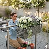 CASARIA Set of 2 Flower Boxes Weatherproof Poly Rattan 60x20x19cm Grey view 8