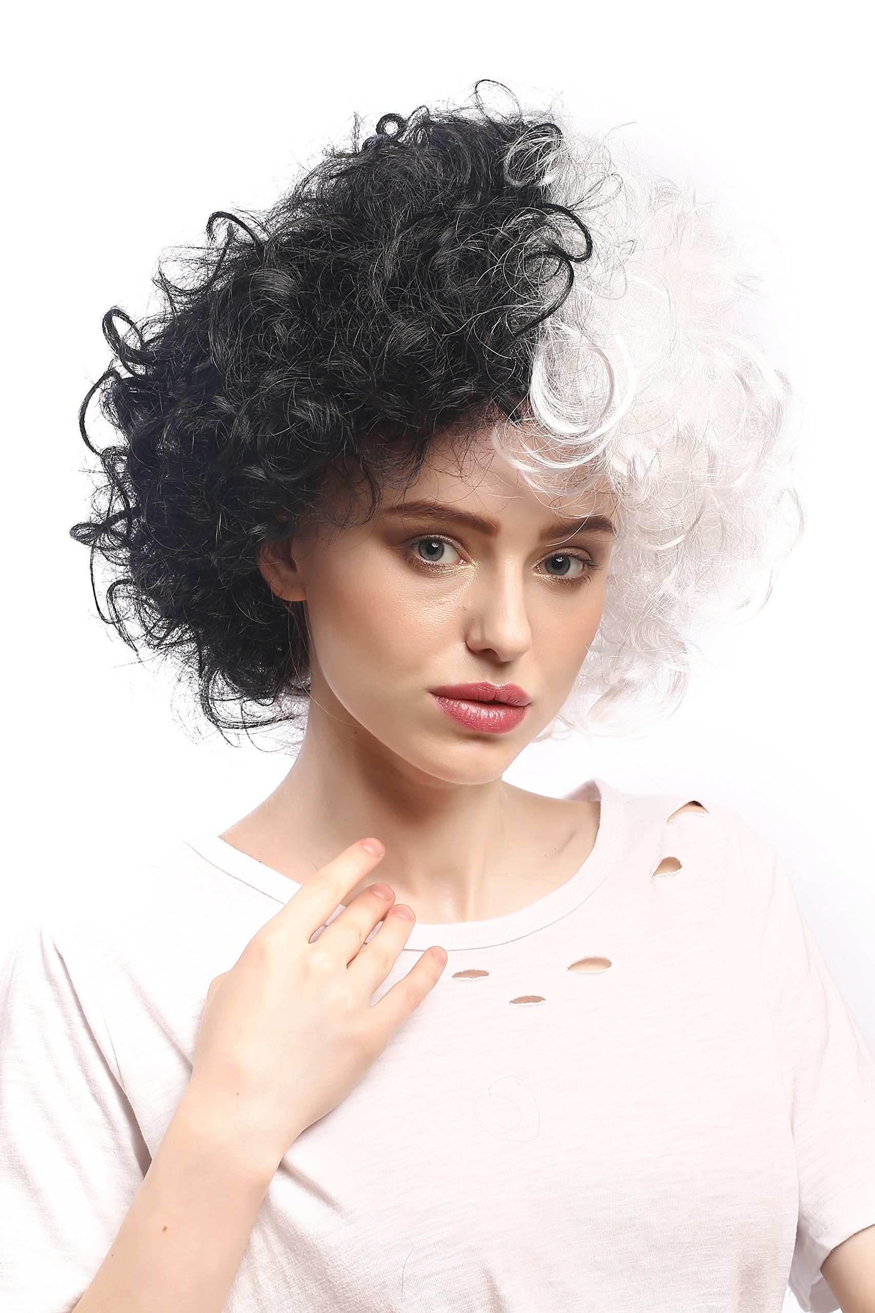 WIG ME UP - 91344-P103-P68 Lady Party Wig Halloween Evil Diva Bride of Frankenstein curly unruly mass of hair half black half white โ image 1